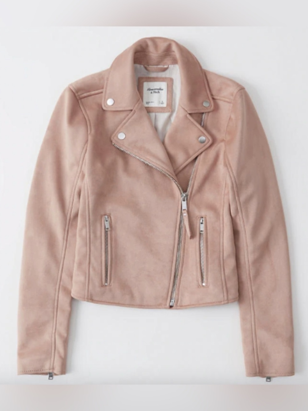 Abercrombie & Fitch Blush Pink Faux Suede Moto Biker Leather Jacket